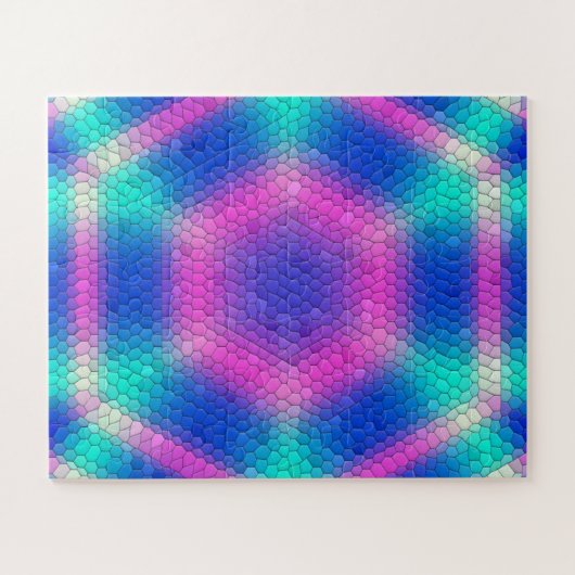 Roze hexagon-mozaïek op blauwe gradiënt legpuzzel (Horizontaal)