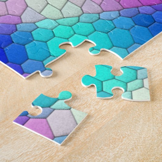 Roze hexagon-mozaïek op blauwe gradiënt legpuzzel (Zijkant)