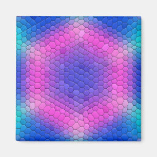 Roze hexagon-mozaïek op blauwe gradiënt magneet