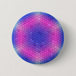 Roze hexagon-mozaïek op blauwe gradiënt ronde button 5,7 cm