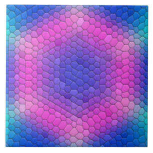 Roze hexagon-mozaïek op blauwe gradiënt tegeltje