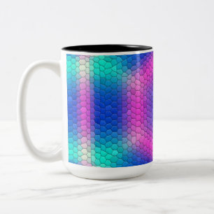 Roze hexagon-mozaïek op blauwe gradiënt tweekleurige koffiemok