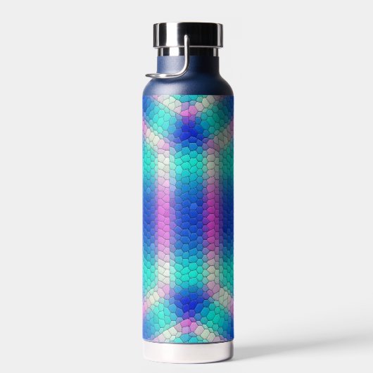 Roze hexagon-mozaïek op blauwe gradiënt waterfles (Rechts)