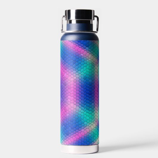 Roze hexagon-mozaïek op blauwe gradiënt waterfles (Achterkant)
