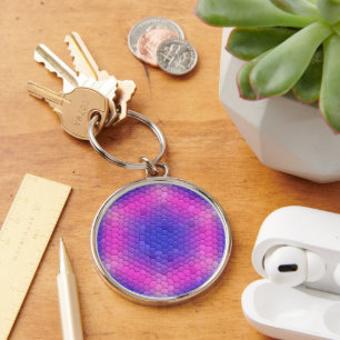 Roze hexagon-mozaïek op een blauwe gradiënt sleutelhanger