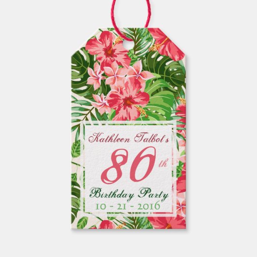 Roze Hibiscus 80th Birthday Party Gift Label Cadeaulabel (Voorkant)
