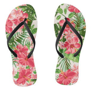 Roze Hibiscus Bloem Bladeren Lichte Achtergrond Fl Teenslippers