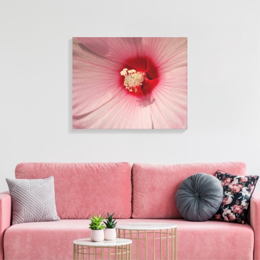 Roze Hibiscus Bloem Close-up Foto Enkele Print (Insitu (Woonkamer))