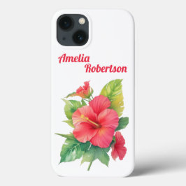 Roze Hibiscus Bloem Gepersonaliseerde Telefoon Cas iPhone 13 Hoesje