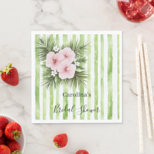 Roze Hibiscus Bloem Groene Strepen Bruidsdouche Servet
