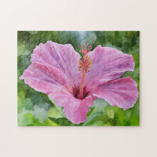Roze Hibiscus Bloem Tropische Kunst Puzzel