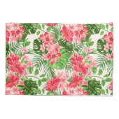 Roze Hibiscus Bloem Tropische Palm Monogram PCase Kussensloop (Achterkant)