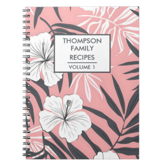 Roze hibiscus bloemen gepersonaliseerd recept notitieboek