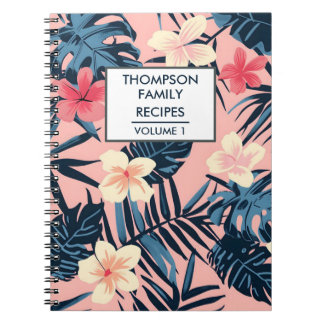Roze hibiscus bloemen gepersonaliseerd recept notitieboek