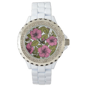 Roze hibiscus bloemen horloge