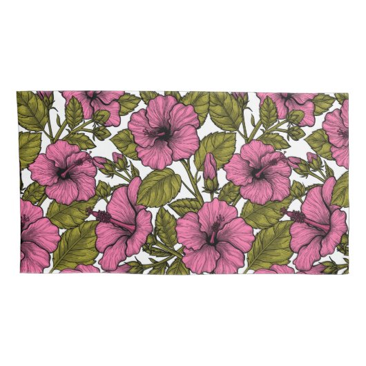 Roze hibiscus bloemen kussensloop (Achterkant-Rechts)