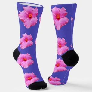Roze Hibiscus bloemen op Paars, Sokken