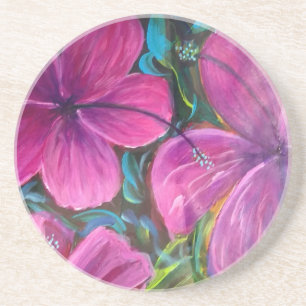 Roze Hibiscus Bloemen schilderen Coaster Zandsteen Onderzetter