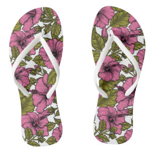 Roze hibiscus bloemen teenslippers