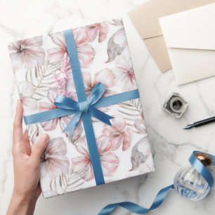 Roze Hibiscus Bloemen Verjaardag Cadeaupapier