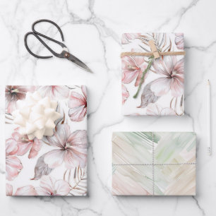 Roze Hibiscus Bloemen Verjaardag Inpakpapier Vel
