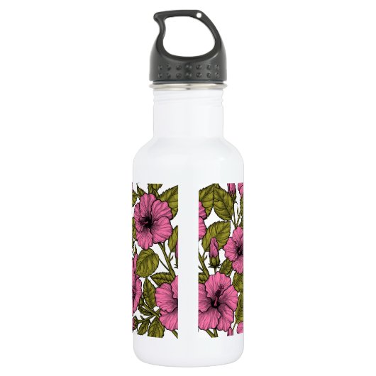 Roze hibiscus bloemen waterfles (Achterkant)