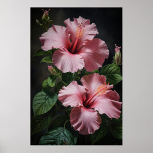 Roze Hibiscus Bloemenkunst Print Poster