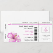 Roze hibiscus boarding pass Save the Date Cards (Voorkant / Achterkant)