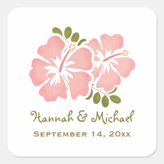 Roze Hibiscus bruiloft gunst Sticker zegel (Voorkant)