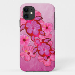Roze hibiscus en Honu Turtles iPhone 11 Hoesje