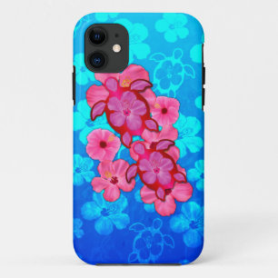 Roze hibiscus en Honu Turtles iPhone 11 Hoesje