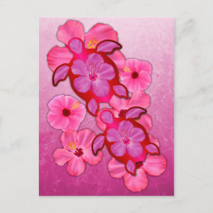 Roze Hibiscus en Schildpadden Honu Briefkaart