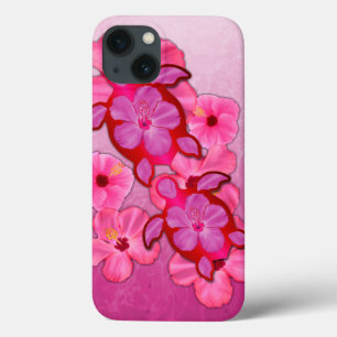 Roze Hibiscus en Schildpadden Honu iPhone 13 Hoesje