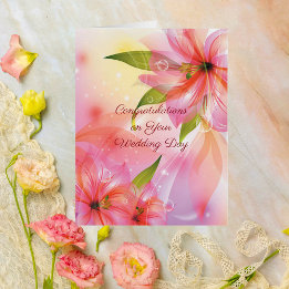 Roze Hibiscus Floral Wedding Couple Congrats Kaart