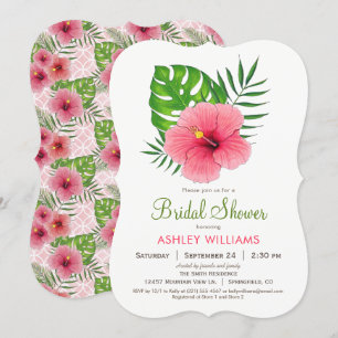 Roze Hibiscus Flower Bridal Shower Invitation Kaart