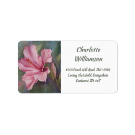 Roze Hibiscus Flower in Waterverf Address Etiket
