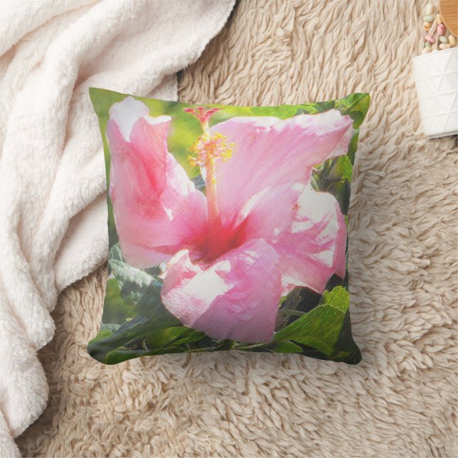 Roze Hibiscus Flower Kussen (Deken)