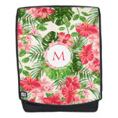 Roze Hibiscus Flower Monogram rugzak Rugtassen (Voorkant)