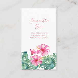 Roze Hibiscus Flower Monstera Palm Leaves Visitekaartje