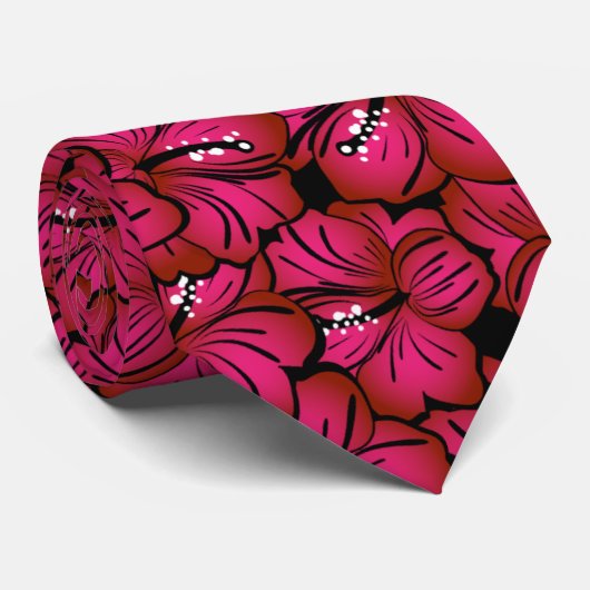 Roze Hibiscus Flower Pattern Stropdas (Opgerold)