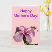 Roze Hibiscus Flower Side Uitzicht Moederdag Kaart (Gele Bloem)