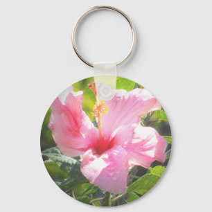 Roze Hibiscus Flower Sleutelhanger