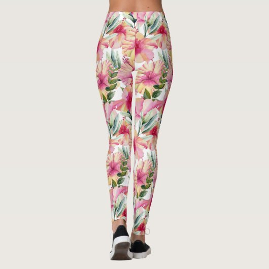 Roze Hibiscus Garden Leggings (Achterkant)