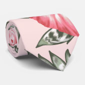 Roze Hibiscus Hawaiian Flower Pattern Stropdas (Opgerold)