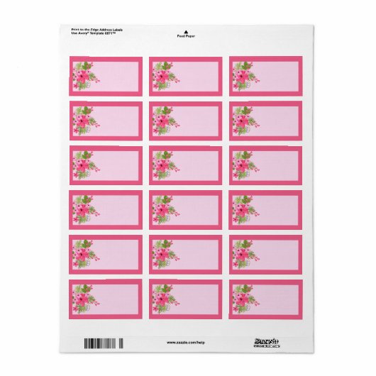 Roze Hibiscus Hawaiian Mailing Adres Etiket (Full Sheet)
