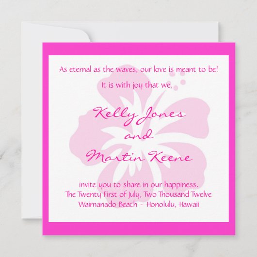 Roze Hibiscus Invite Kaart (Voorkant)