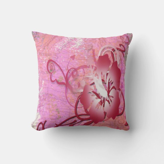 Roze Hibiscus Kussen (Voorkant)