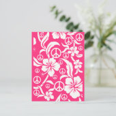 Roze Hibiscus met Peace Signs BRIEFKAARTEN voor ki (Staand voorkant)
