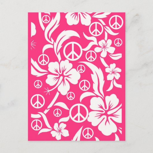 Roze Hibiscus met Peace Signs BRIEFKAARTEN voor ki (Voorkant)