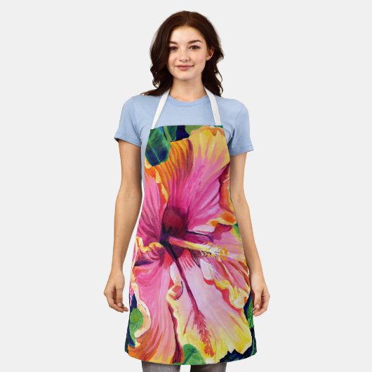 Roze Hibiscus Modern Schort (Gedragen)